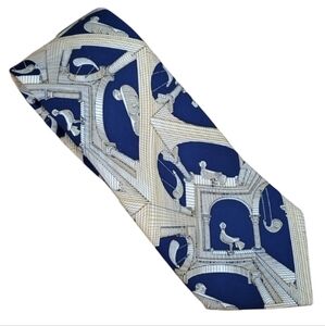 M C Escher Another World 1947 Blue and Cream Men's Silk Italian Tie